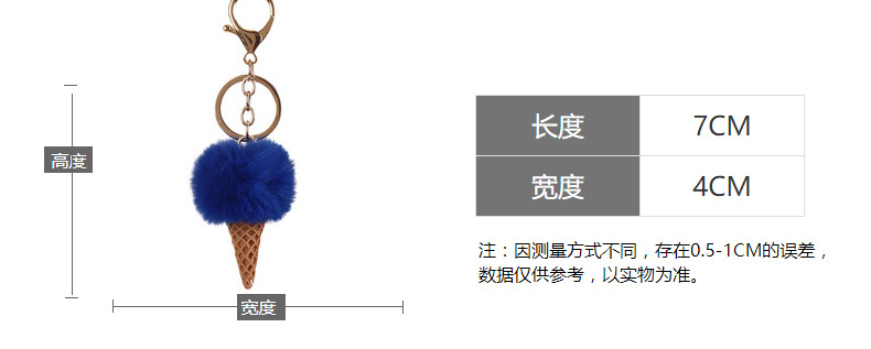 新品 亚克力冰淇淋钥匙扣挂件 仿真雪糕树脂甜筒仿獭兔毛球挂饰详情4