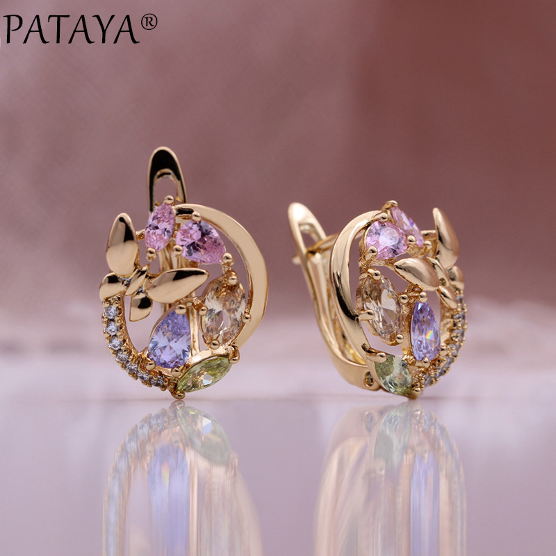 PATAYA585 rose gold electroplated earrings, cross-border direct supply, AliExpress multi-color zircon butterfly earrings pic 4