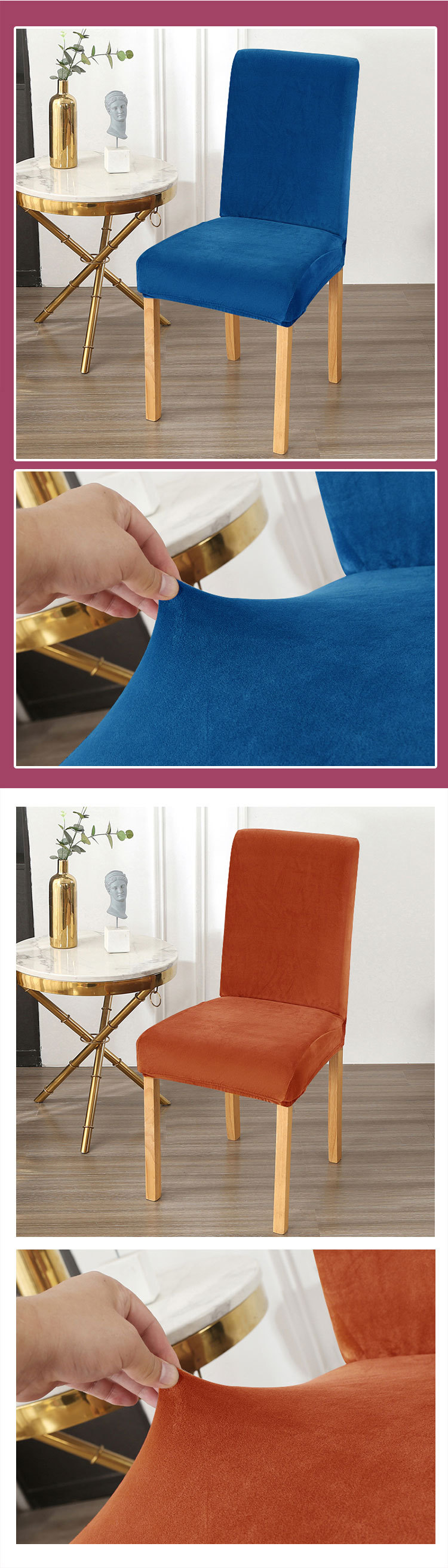 Cross-border thickened super soft chair cover, fully wrapped elastic plush hotel home dining chair cover, solid color simple stool cover pic 17