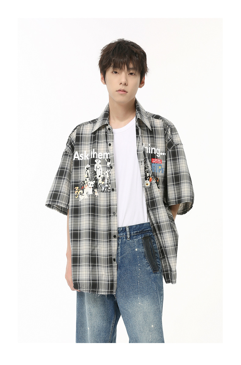 MTLCLOTHES男装|2024夏款新品 小众趣味复古卡通印花格子衬衫休闲详情19