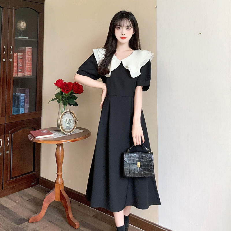 胖MM大码夏新款文艺复古小清新法式荷叶领收腰系带连衣裙短袖显瘦详情4