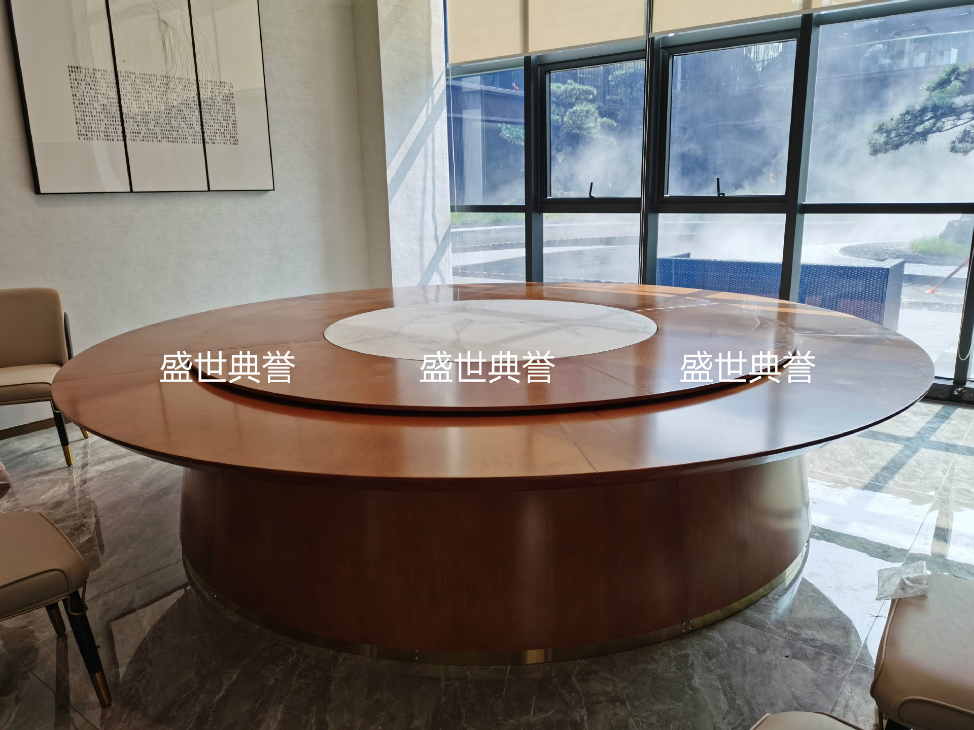 Nantong Seafood Hotel solid wood dining table, restaurant luxury private room, light luxury electric round table, club electric revolving table pic 13