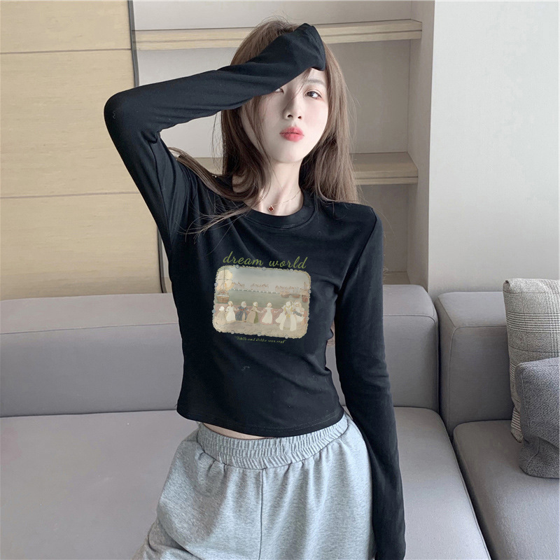 2023年秋季新款法式辣妹短款长袖t恤女装内搭打底衫百搭休闲上衣详情6