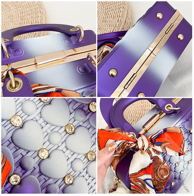 The 2021 Korean version of the trendy tote bag features a ribbon bow, an Instagram niche design with rivets and a slanted crossbody bag made of PU pic 3