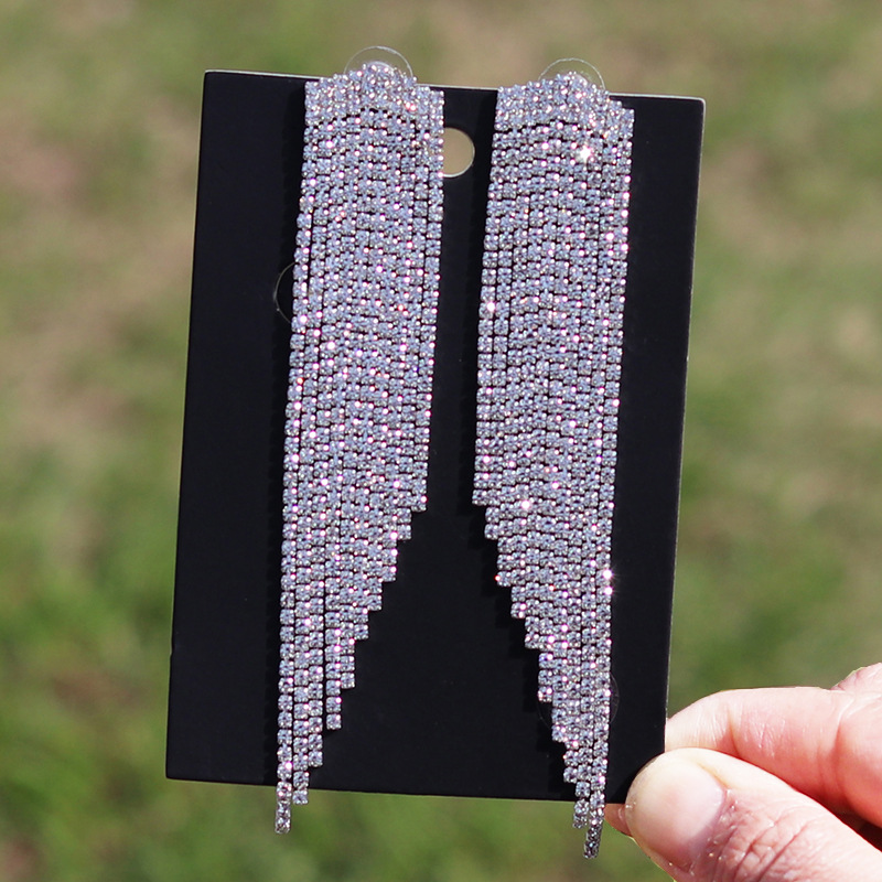 超闪爪链长款流苏耳环女欧美夸张几何形镶钻耳饰跨境货源环保饰品详情1