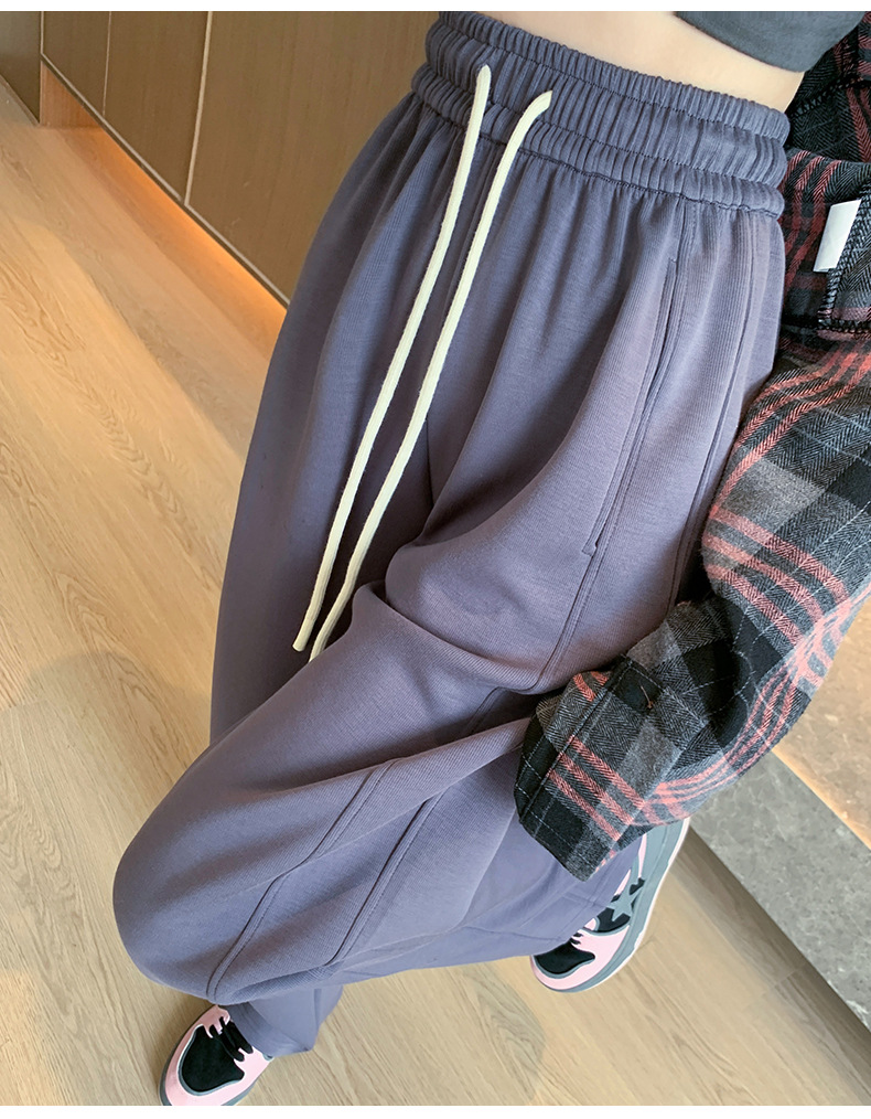 2023新款空气层阔腿裤女秋季高腰垂感宽松显瘦休闲窄版直筒裤春秋详情18