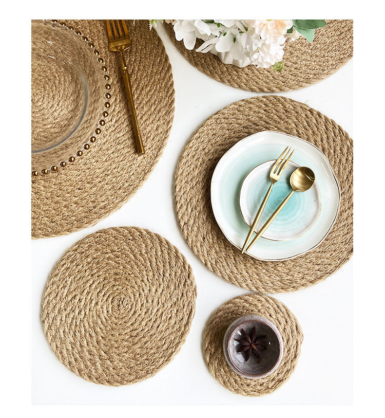 Chao Du coarse jute heat insulation pad, ins style semi-hand-woven, fashionable, simple and elegant, high-end placemats, linen heat-resistant plate pads, household heat-resistant clay pot pads, placemats, coasters, heat insulation pads pic 14