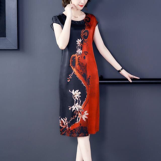 A new large-sized printed long dress for middle-aged and elderly women in Hangzhou for summer 2021 pic 6