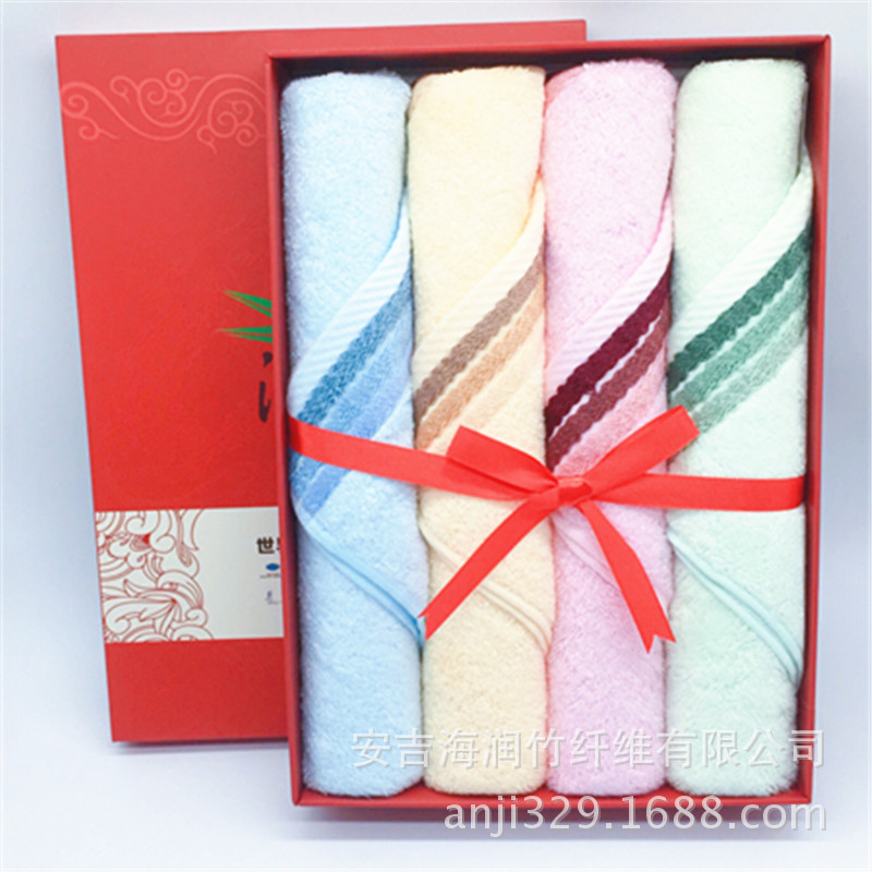 竹润品牌厂家现货团购竹纤维毛巾34*76cm4条装礼盒可开票可定制详情3