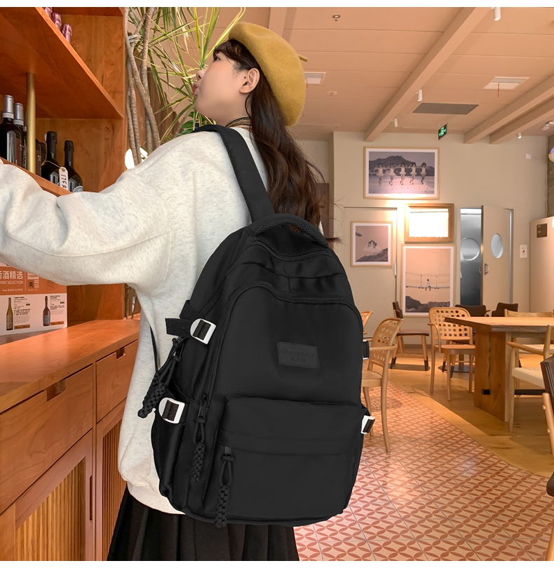 纯色休闲双肩包小学生女初高中书包简约时尚百搭大容量大学生背包详情20