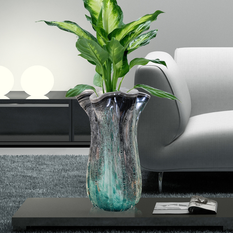 欧式创意黑色竖纹磨砂玻璃花瓶不规则插花器软装玄关摆件详情5