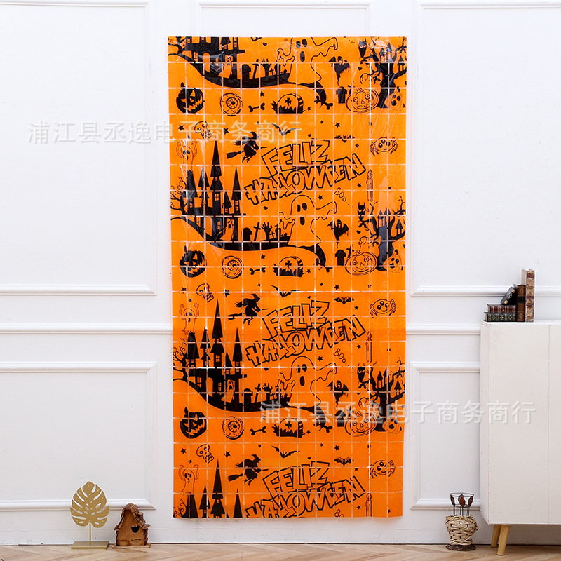 跨境新款万圣节南瓜幽灵骷髅城堡方块雨丝帘派对气氛布置装饰用品详情4