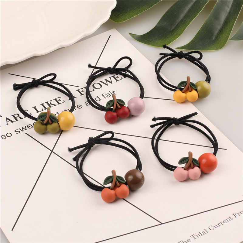 Korean version of ins cartoon cherry hair bands, black thread hair ties, high-elasticity hair ties, 2-yuan store wholesale supply pic 13