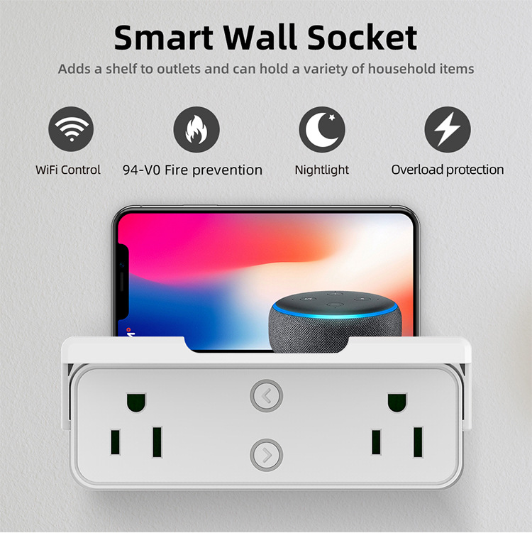 Us-spec 1-to-2 10A wireless smart socket Alexa multi-functional plug Doodle smart wifi socket pic 4