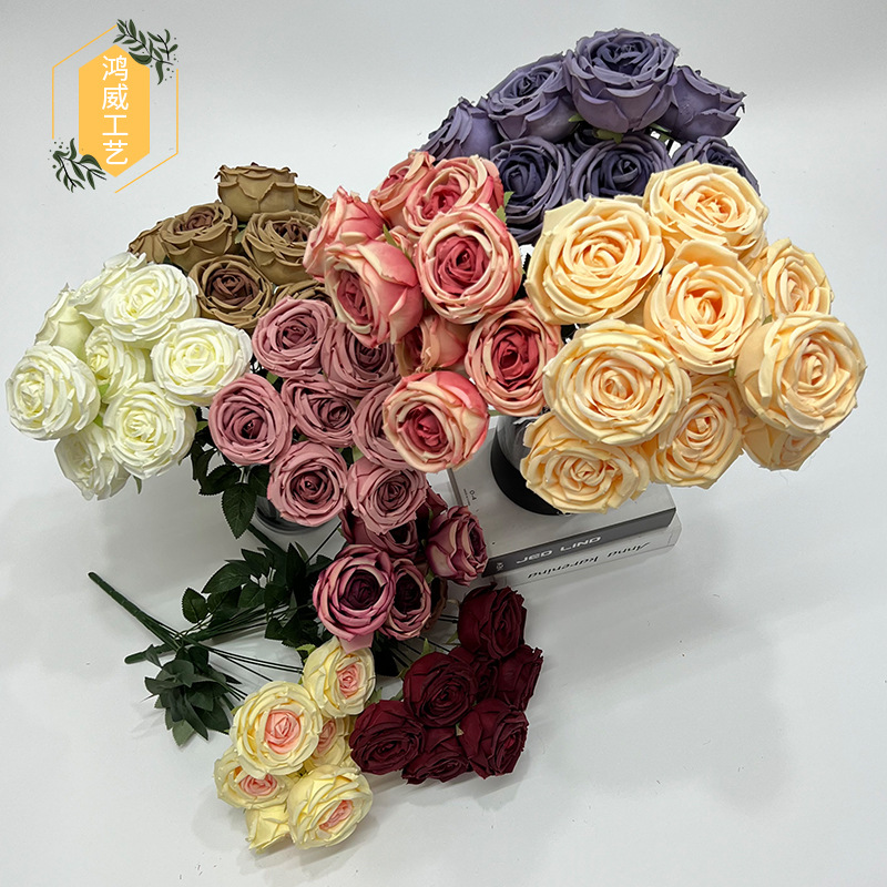 仿真高端3头植绒千姿露莲 洋牡丹仿真花 欧洲风居家客厅装饰假花详情2