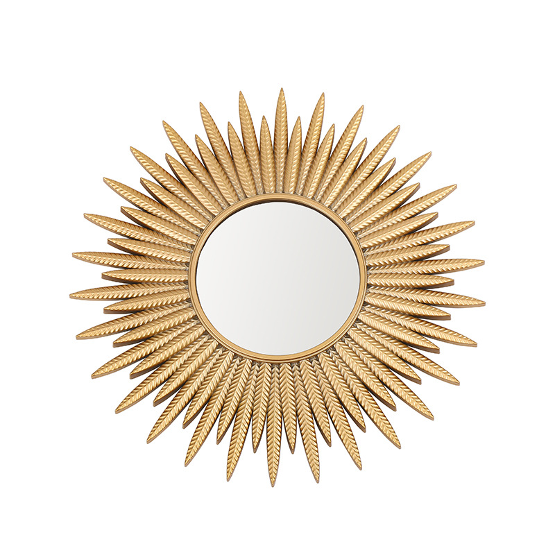 New Nordic mirror round decorative mirror, sunflower mirror for homestay, European-style decorative mirror for living room background wall pic 2