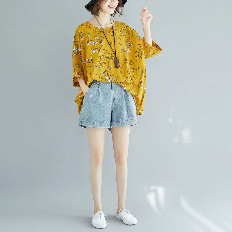 大码女装胖mm短袖t恤女夏季上衣显瘦超宽松印花雪纺衫200斤详情18