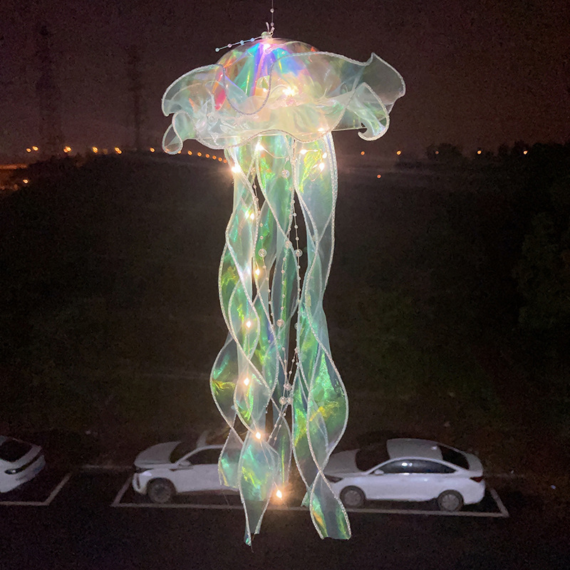 地摊夜市爆款玩具发光手提水母灯儿童玩具仿真水母七彩飘带水母灯详情7