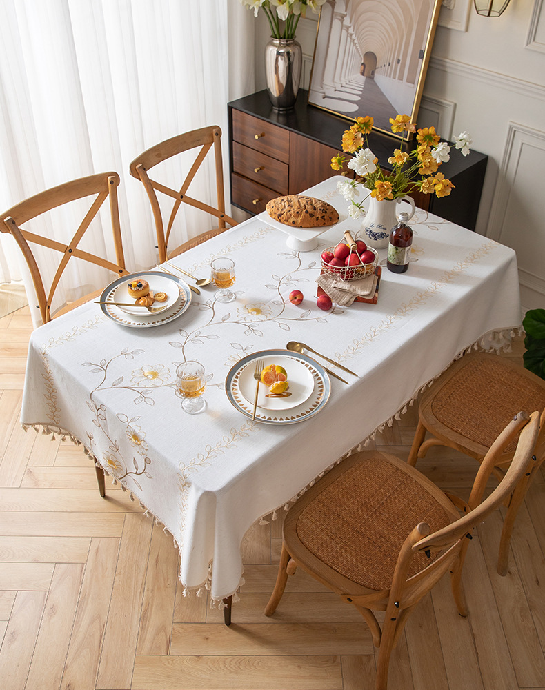 Youzhuo Nordic modern, simple, fashionable, creative, elegant and high-end cotton and linen fabric tablecloths, waterproof embroidered tablecloths, small floral coffee table fabrics, tassel cover fabrics, rectangular tablecloths pic 9