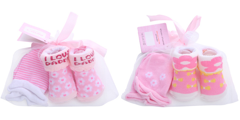 Factory direct sales of cute cartoon baby sock sets with striped polka dots, spring and autumn pure cotton mid-calf baby socks + gloves pic 2