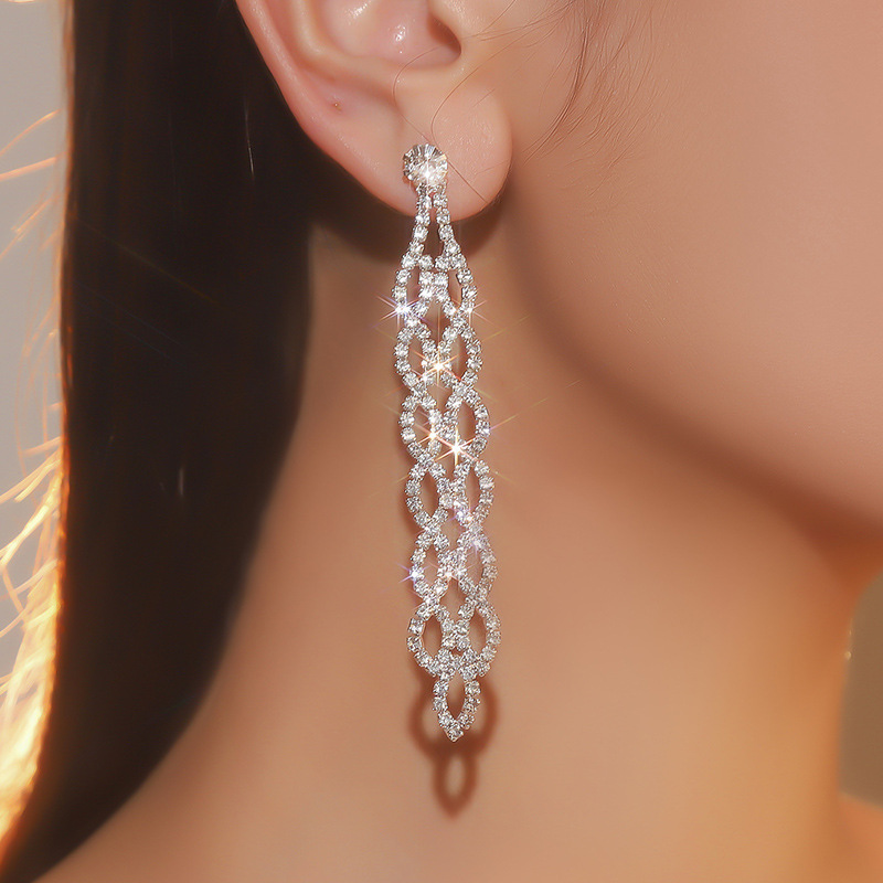 欧美夸张长耳环韩版气质满钻耳环水钻流苏夜店耳饰礼服宴会耳饰品详情41