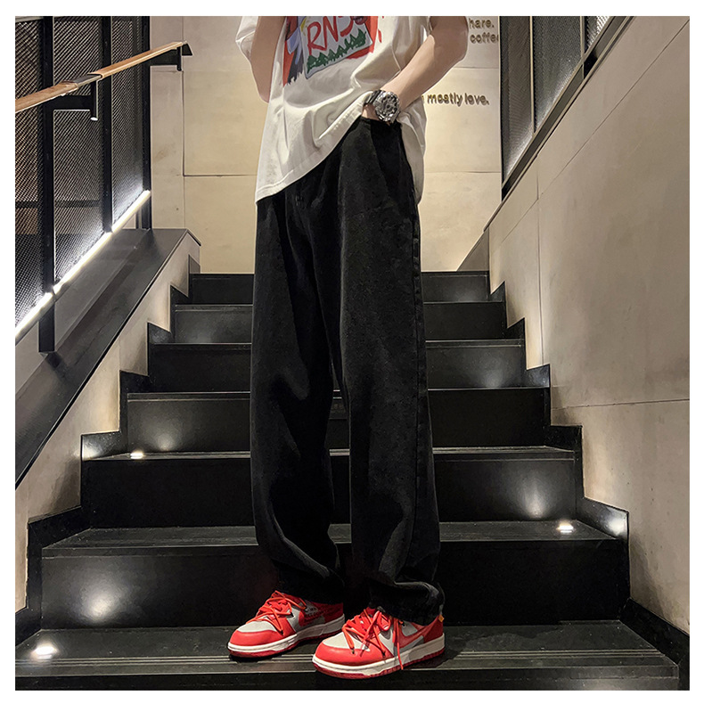 黑灰色男款春季牛仔裤港风cec宽松阔腿裤潮牌复古直筒休闲长裤子详情16