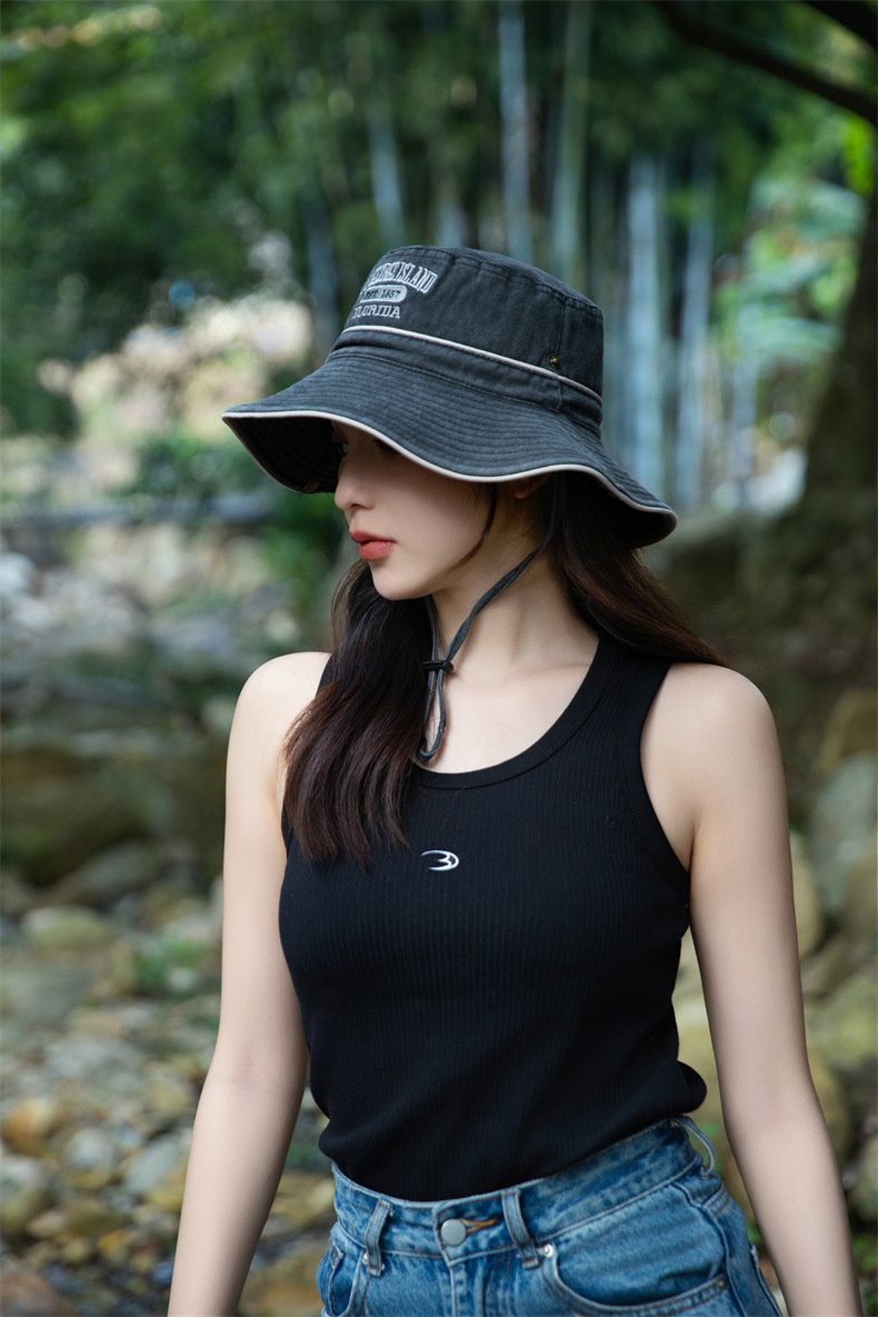 户外字母渔夫帽子女士春夏季水洗棉奔尼登山帽大沿防晒遮阳帽批发详情6
