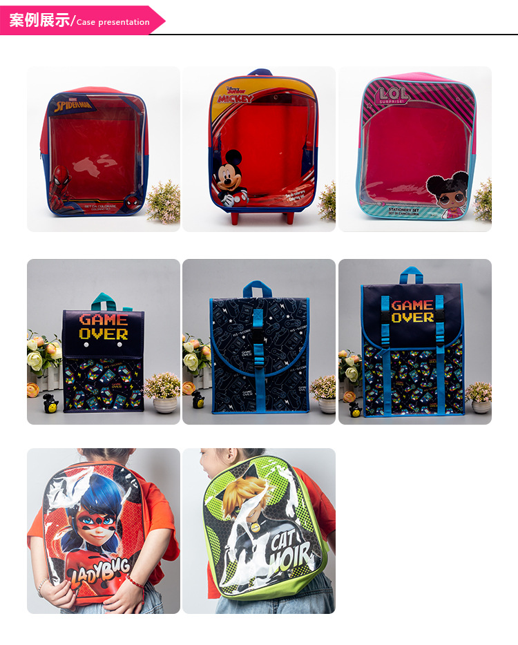 Customized Oxford cloth schoolbags for primary school students and children, with cute cartoon and colorful printed logos on both shoulders, factory direct sales pic 17