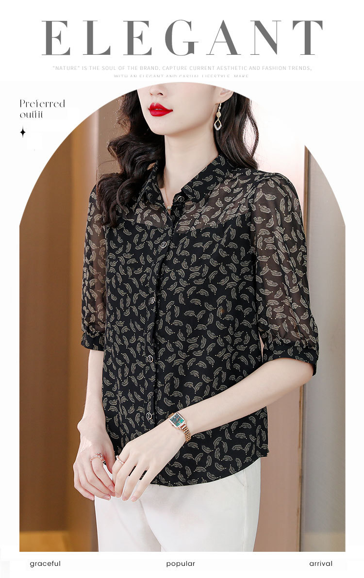 2024新款真丝雪纺衬衣女装中袖上衣夏季中年妈妈五分袖桑蚕丝衬衫详情22