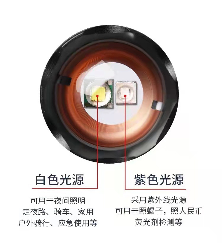 Wholesale of T6 aluminum alloy telescopic zoom multi-source flashlight for cross-border outdoor mini flashlights pic 8
