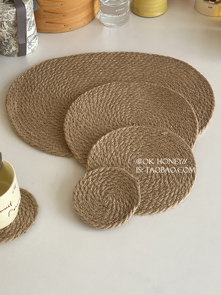 日式亚麻编织餐垫餐桌隔热垫子锅垫碗垫隔热防烫大尺寸亚麻草编织详情5
