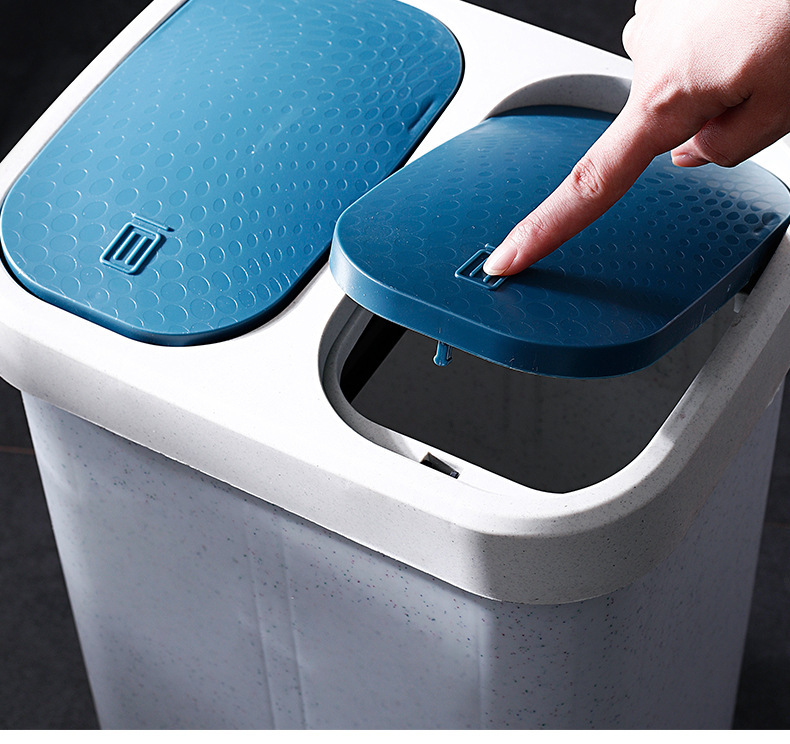 Wholesale of X127 kitchen classified trash cans, household storage plastic double-bucket dry and wet press large trash cans with LIDS pic 14