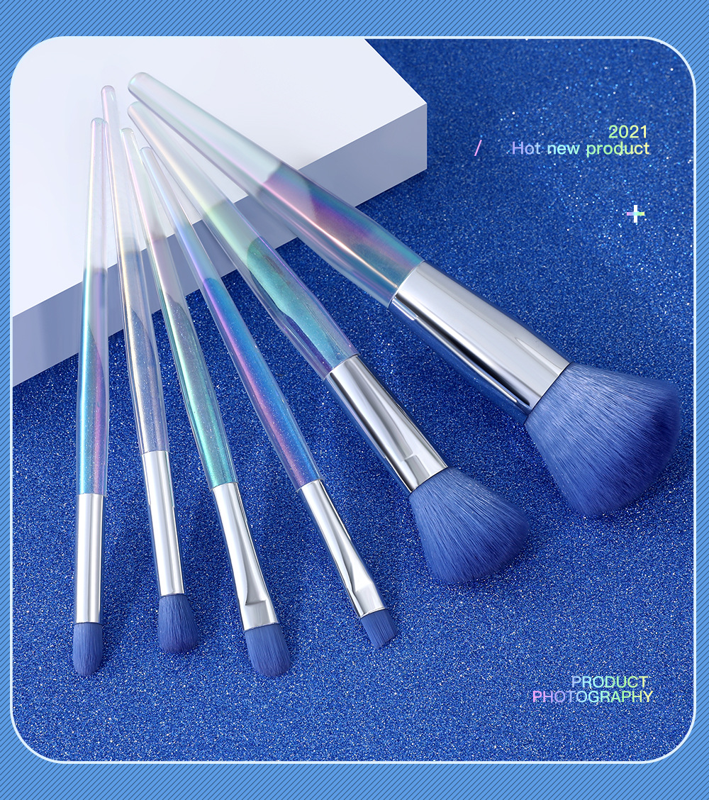 Nuevo 6pcs electrochapado mango de plástico cepillo de maquillaje cepillo de sombra de ojos cepillo de labios cepillo de cejas crossover fuente shanilak pic 4