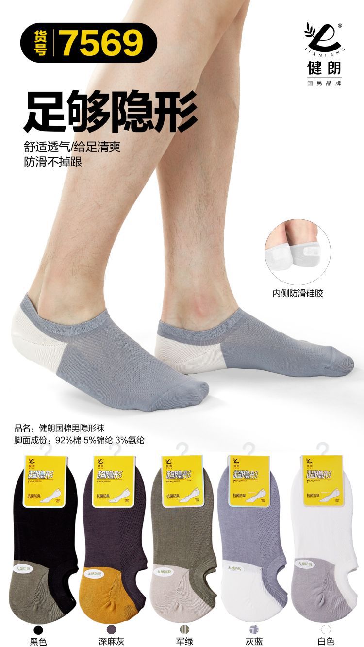 健朗春夏款男袜精梳棉船袜薄款透气隐形袜吸汗防臭广东袜盒装详情24