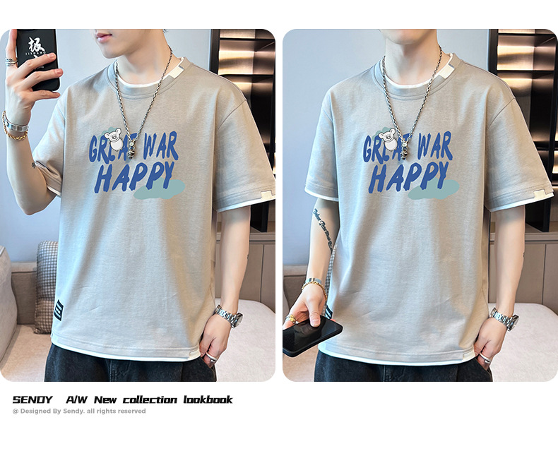 棉质新款夏季短袖T恤男款潮流宽松潮牌港风学生上衣圆领休闲透气详情11