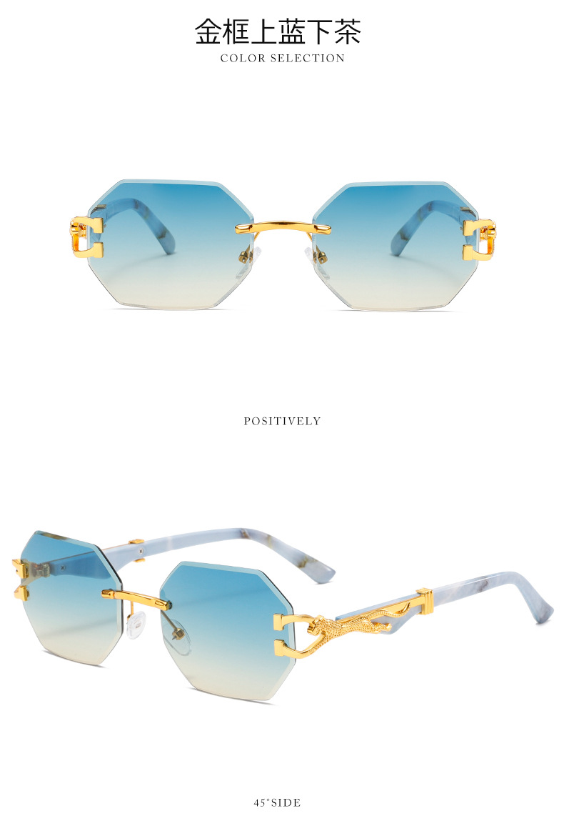 新款时尚复古木纹豹子镜腿墨镜男方框休闲街拍猎豹装饰太阳镜详情13