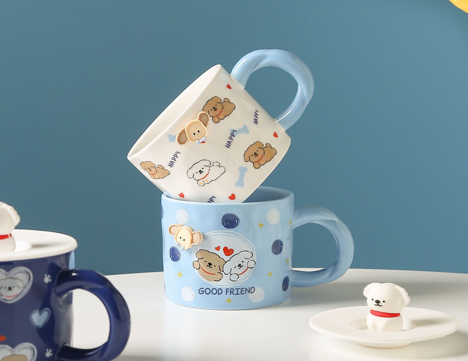 A high-quality, good-looking, creative and cute little puppy ceramic mug, a breakfast milk cup for student dormitories, as a gift for girls pic 3