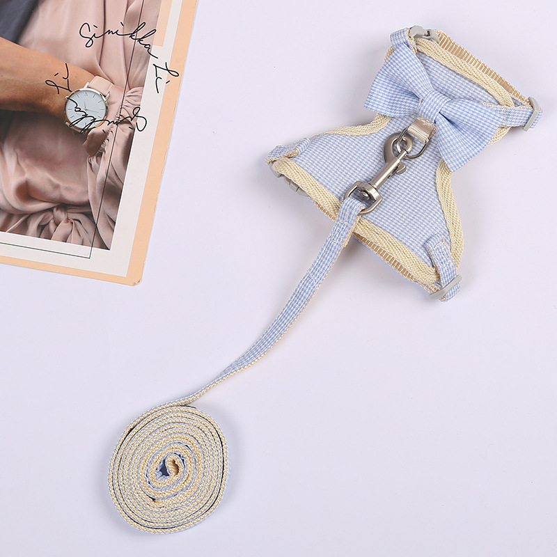 Factory direct sales of cartoon cat bow chest and back straps, sweet pet leash, vest-style cat walking leash wholesale pic 12