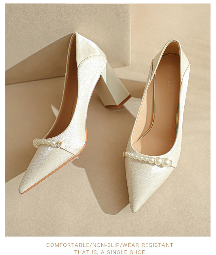 绝美缎面气质高跟鞋粗跟单鞋白色旗袍鞋伴娘鞋女日常婚鞋女新娘鞋详情10
