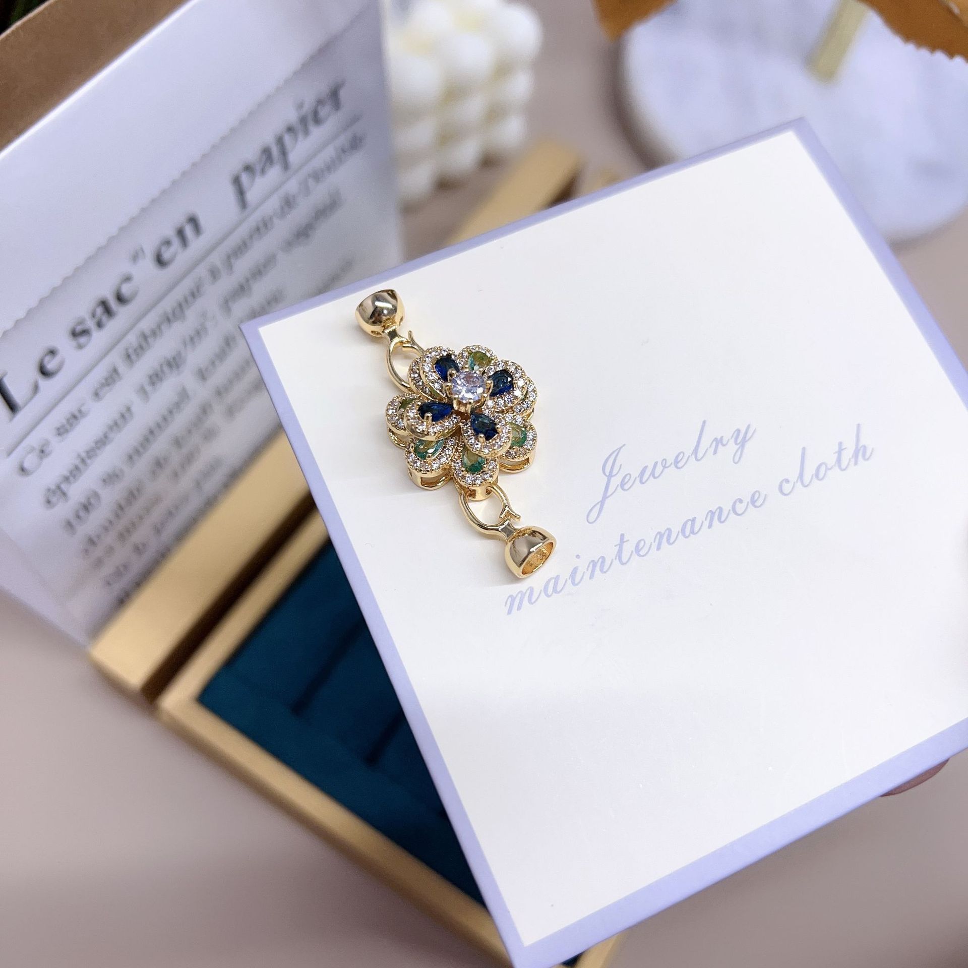 18k gold double-layer flower-inlaid zircon universal link buckle bracelet necklace link buckle handmade diy accessory pic 11