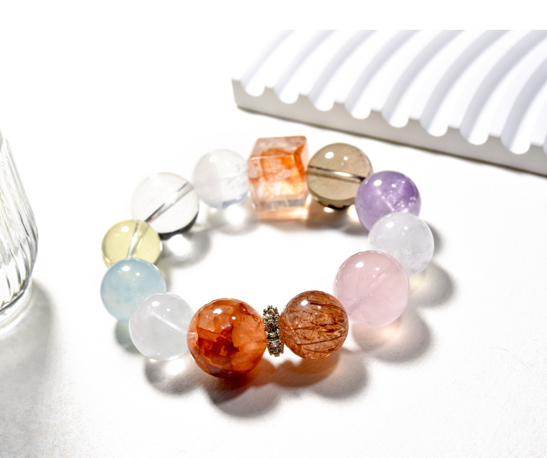 Natural crystal bracelet, large multi-treasure amethyst aquamarine red gel flower single-ring bracelet, simple live streaming wholesale pic 13