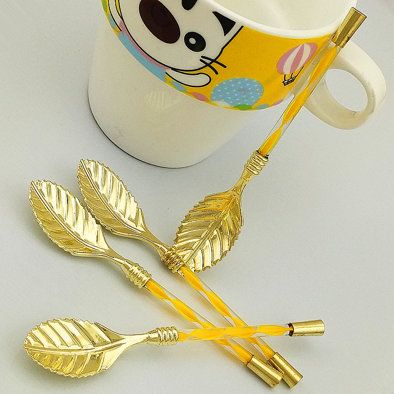 Creative tableware, retro crystal handle, leaf-shaped coffee spoon, premium spoon, small blender, bronze spoon JY46 pic 43