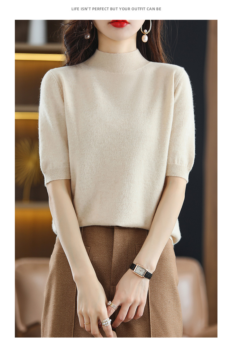 2024新款春秋半高领五分袖羊毛打底衫女中袖修身毛衣女西装伴侣内详情34