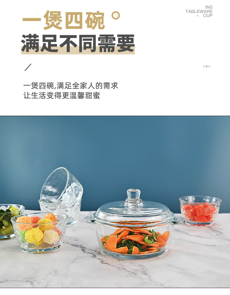 Nordic Boya five-piece pot tableware, kitchen household glass pot tableware five-piece set, event gift, can be printed with logo pic 11