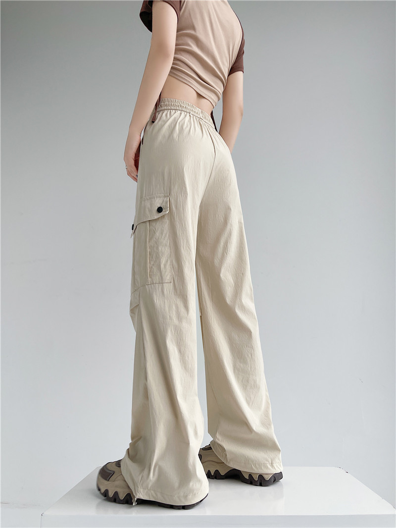 2024抽绳束脚工装休闲裤女春夏薄款设计感褶皱宽松美式长裤子详情17
