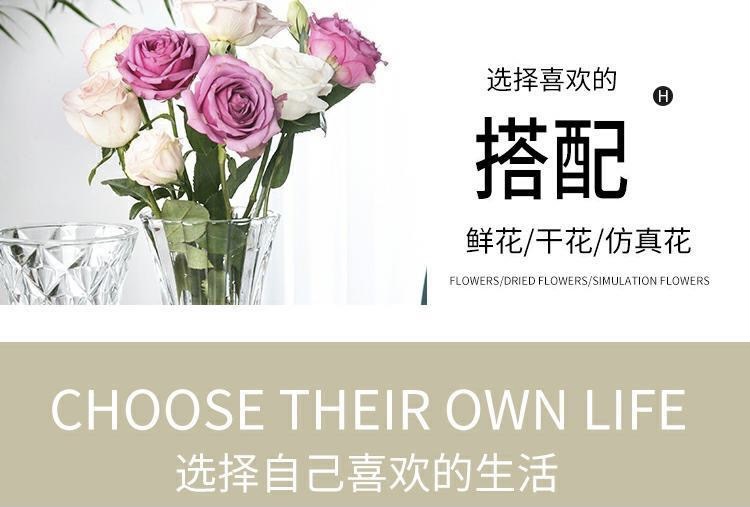 Yuxing thickened transparent crystal glass flat-bottomed transparent glass vase, living room decoration, hydroponic plant, lucky bamboo, lily vase, vessel, home decoration pic 9