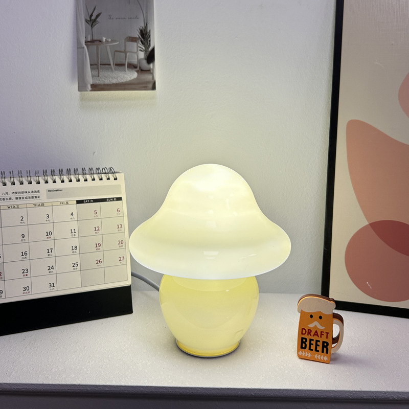 美式蘑菇装饰台灯中古Vintage北欧现代简约床头创意条纹玻璃台灯详情12