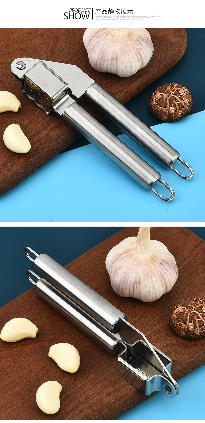 Multi-functional stainless steel garlic press, a household labor-saving garlic peeler, a magic tool for pressing ginger puree, garlic paste, squeezing chili peppers and lemon juice pic 9
