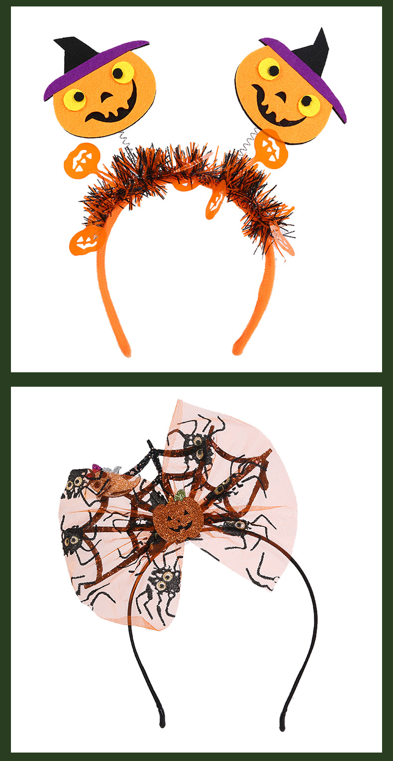 新款儿童万圣节亮闪幽灵鬼头南瓜网纱发箍 跨境节日头饰批发 吊坠款头箍精选详情8