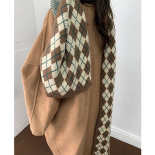 Korean style pink checkered scarf imitating cashmere winter purple scarf 2022 autumn and winter new style widened scarf shawl pic 9